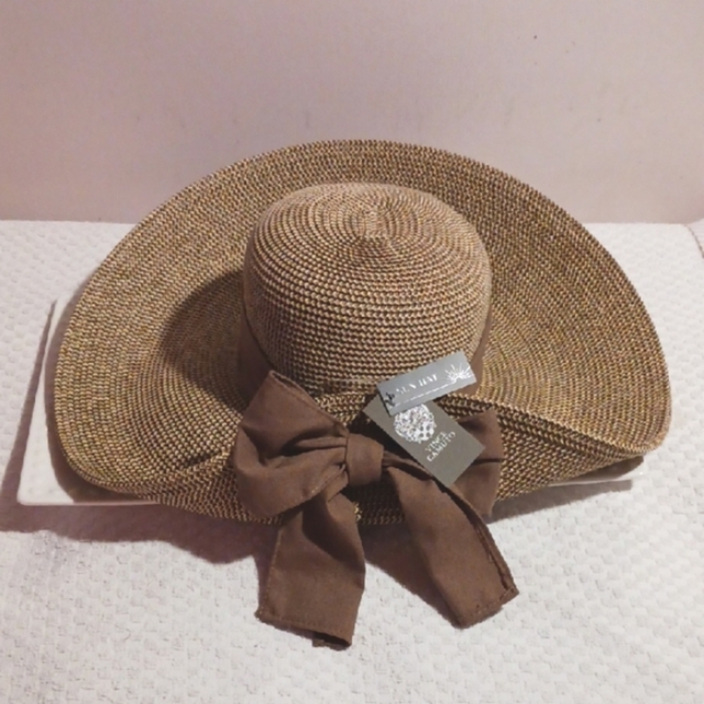 Gorgeous! Vince Camuto ⚜️ Wide Brim Sun Hat - Tan Brown - Picture 2 of 12